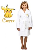 Yellow Squirrel Cartoon Design & Custom Name Embroidery on Kids Hooded Bathrobe